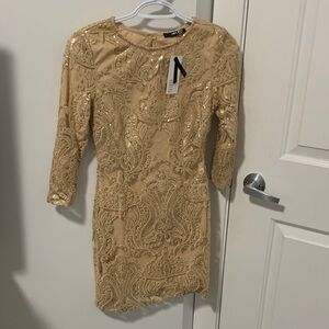 Elegant Gold Lace Dress